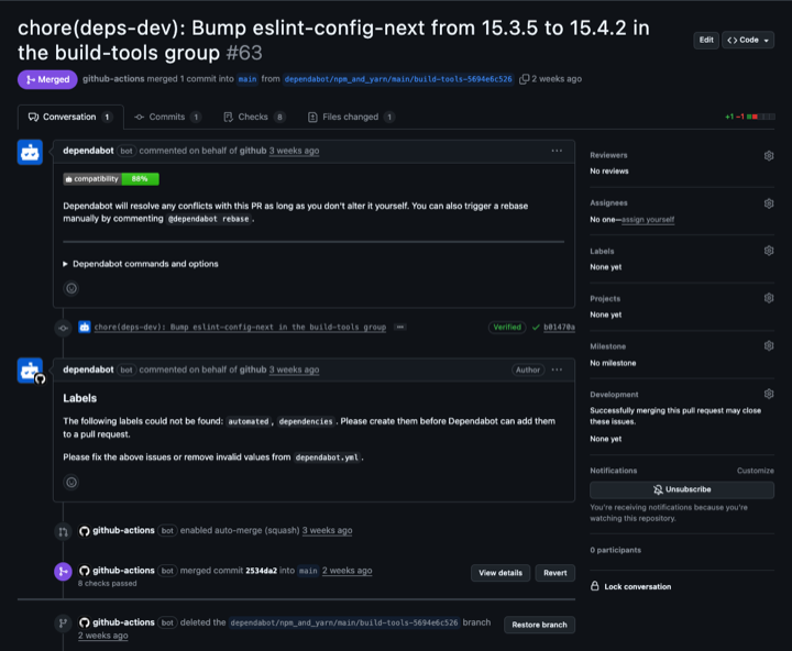 dependabot + auto-merge 로 dev 패키지 자동 업데이트