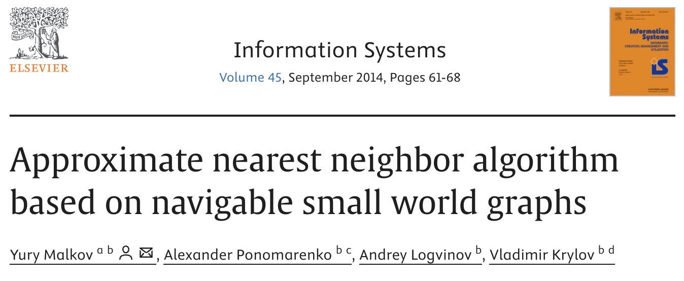 [ANN 논문리뷰] Approximate nearest neighbor algorithm based on navigable small world graphs 커버 이미지