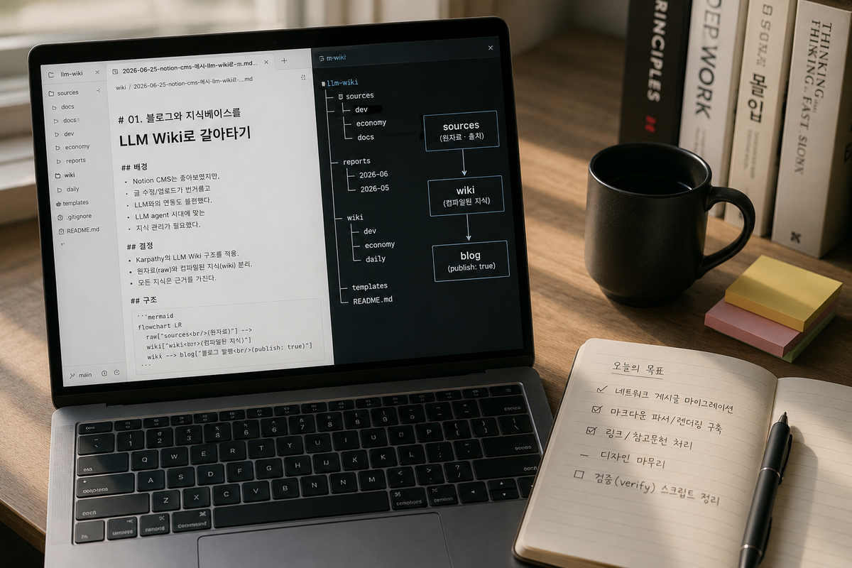 Notion을 떠나 LLM Wiki로 — 블로그와 지식베이스를 갈아엎은 이야기 커버 이미지